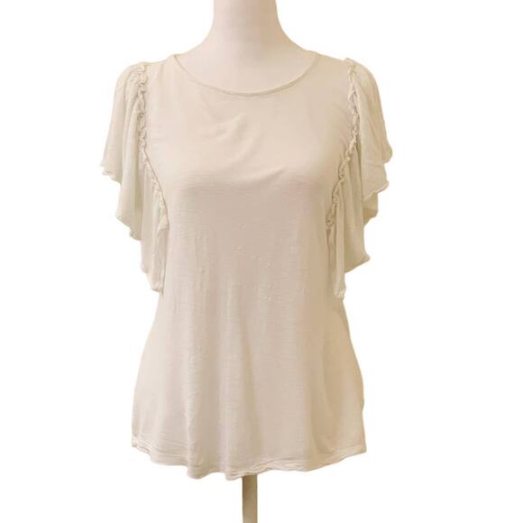 a.n.a. Women's White Ruffled Sleeve T-Shirt Round Neckline Size Small - Picture 1 of 9
